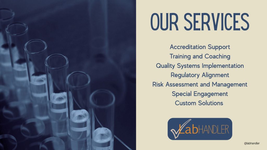 Our Services Banner - Testtubes on the left and a list of labha services on the right